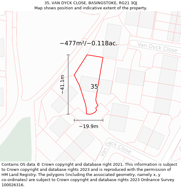 35, VAN DYCK CLOSE, BASINGSTOKE, RG21 3QJ: Plot and title map