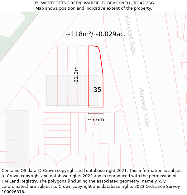 35, WESTCOTTS GREEN, WARFIELD, BRACKNELL, RG42 3SG: Plot and title map