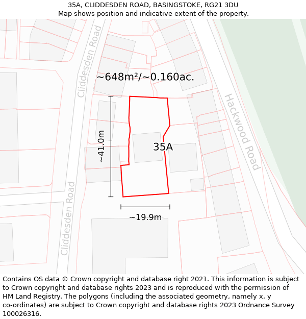 35A, CLIDDESDEN ROAD, BASINGSTOKE, RG21 3DU: Plot and title map