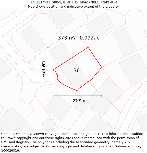 36, BLAMIRE DRIVE, BINFIELD, BRACKNELL, RG42 4UN: Plot and title map