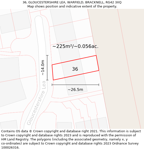 36, GLOUCESTERSHIRE LEA, WARFIELD, BRACKNELL, RG42 3XQ: Plot and title map