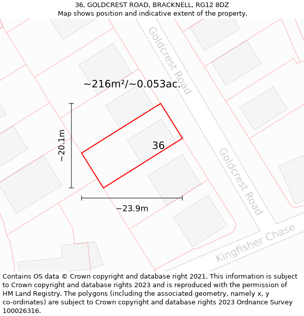 36, GOLDCREST ROAD, BRACKNELL, RG12 8DZ: Plot and title map