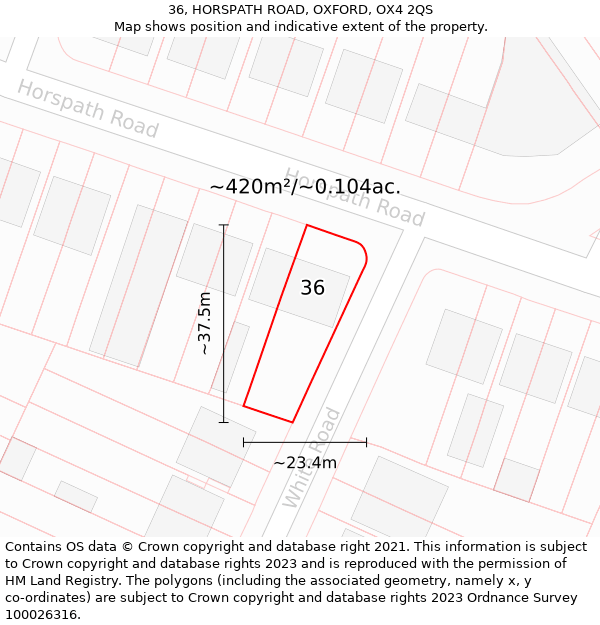 36, HORSPATH ROAD, OXFORD, OX4 2QS: Plot and title map