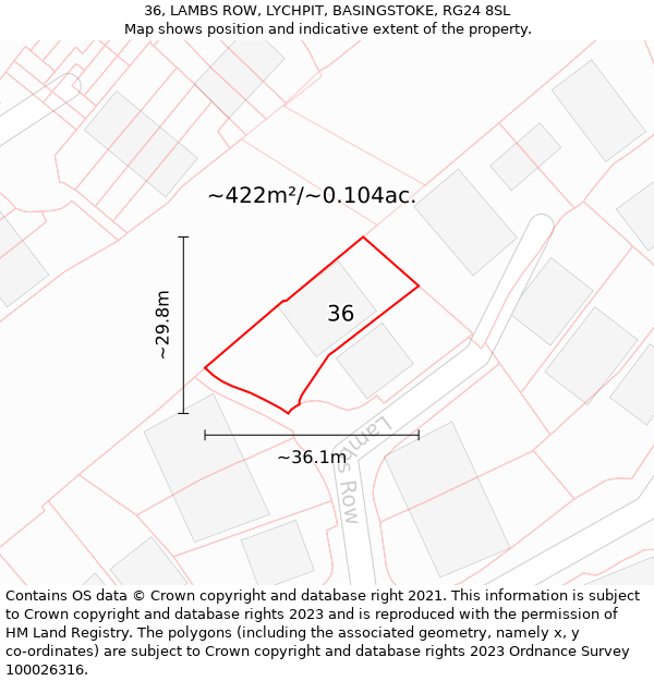 36, LAMBS ROW, LYCHPIT, BASINGSTOKE, RG24 8SL: Plot and title map