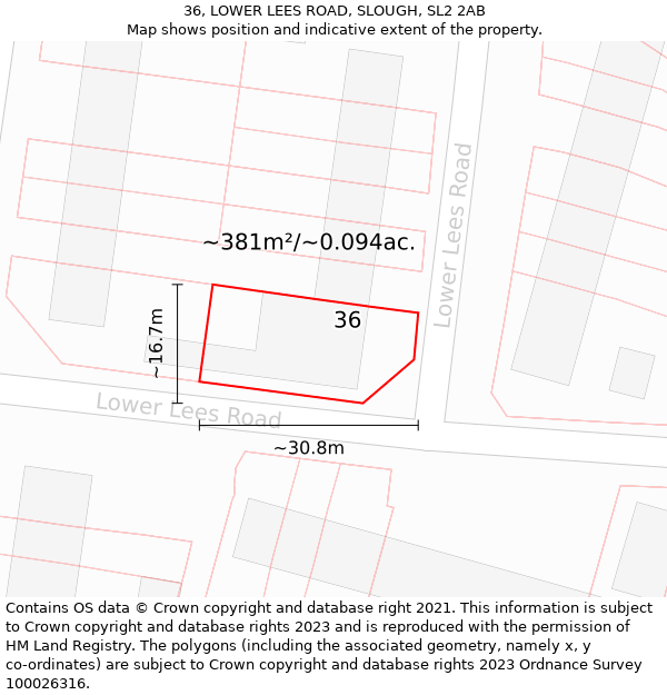 36, LOWER LEES ROAD, SLOUGH, SL2 2AB: Plot and title map