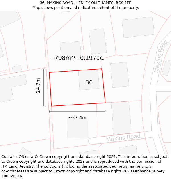 36, MAKINS ROAD, HENLEY-ON-THAMES, RG9 1PP: Plot and title map