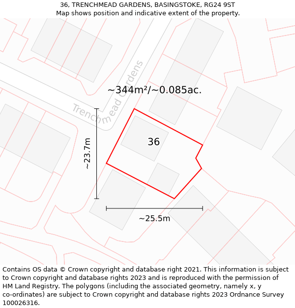 36, TRENCHMEAD GARDENS, BASINGSTOKE, RG24 9ST: Plot and title map