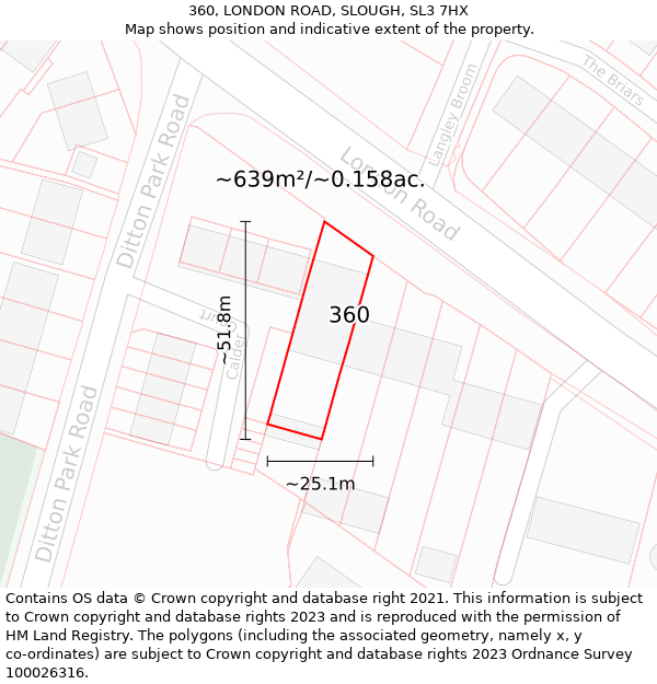 360, LONDON ROAD, SLOUGH, SL3 7HX: Plot and title map