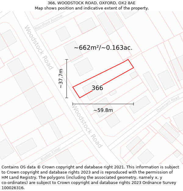 366, WOODSTOCK ROAD, OXFORD, OX2 8AE: Plot and title map