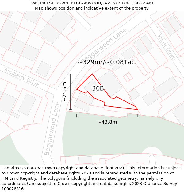 36B, PRIEST DOWN, BEGGARWOOD, BASINGSTOKE, RG22 4RY: Plot and title map