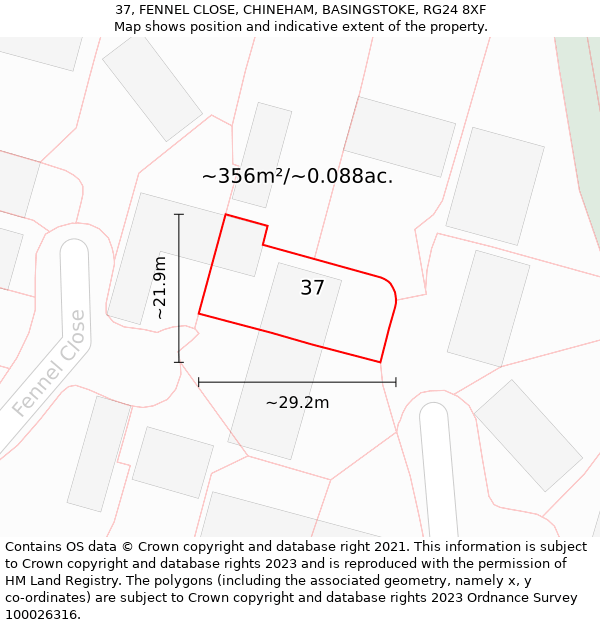 37, FENNEL CLOSE, CHINEHAM, BASINGSTOKE, RG24 8XF: Plot and title map