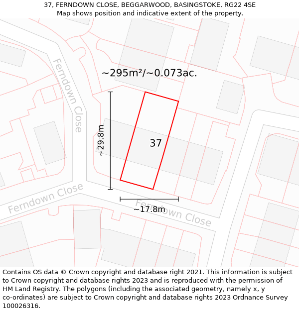 37, FERNDOWN CLOSE, BEGGARWOOD, BASINGSTOKE, RG22 4SE: Plot and title map