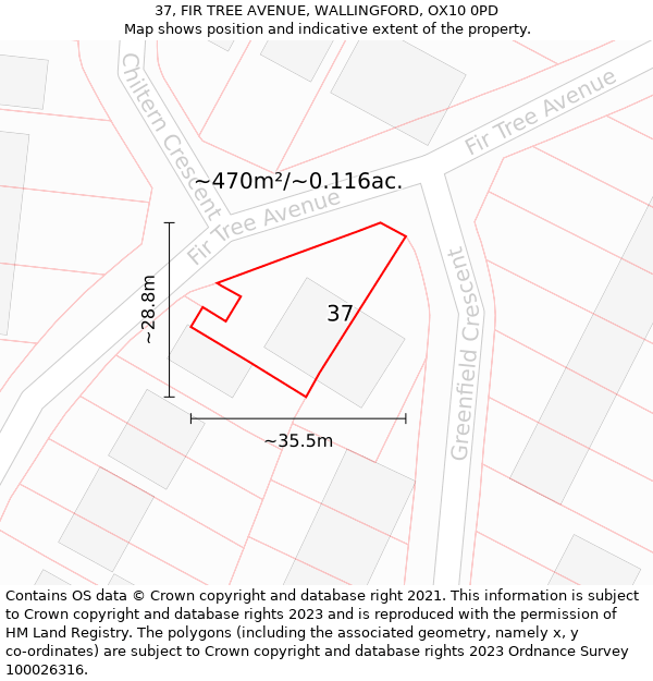 37, FIR TREE AVENUE, WALLINGFORD, OX10 0PD: Plot and title map