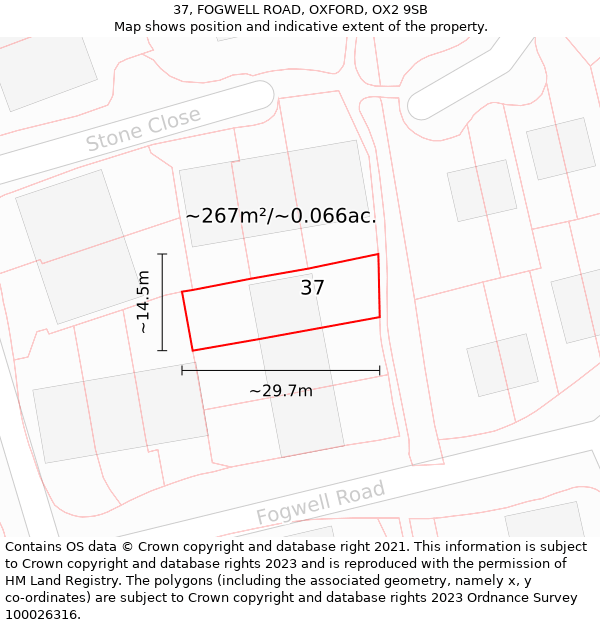 37, FOGWELL ROAD, OXFORD, OX2 9SB: Plot and title map