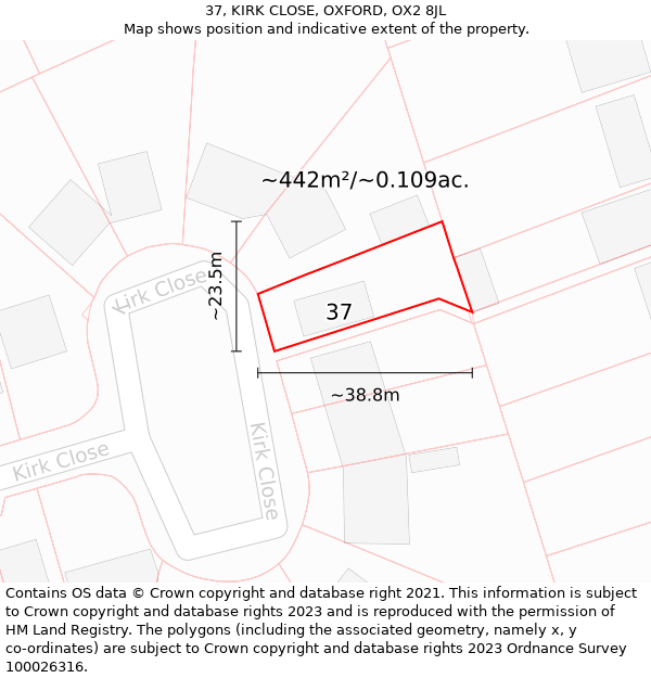 37, KIRK CLOSE, OXFORD, OX2 8JL: Plot and title map