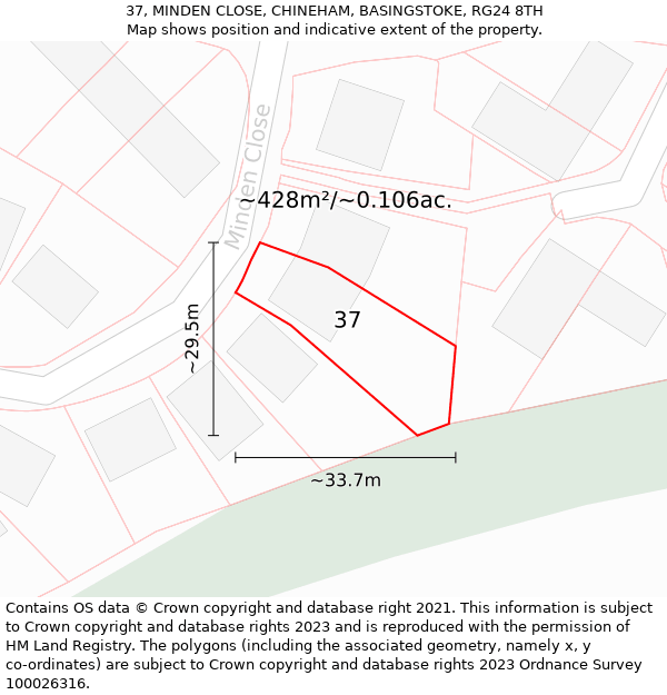 37, MINDEN CLOSE, CHINEHAM, BASINGSTOKE, RG24 8TH: Plot and title map