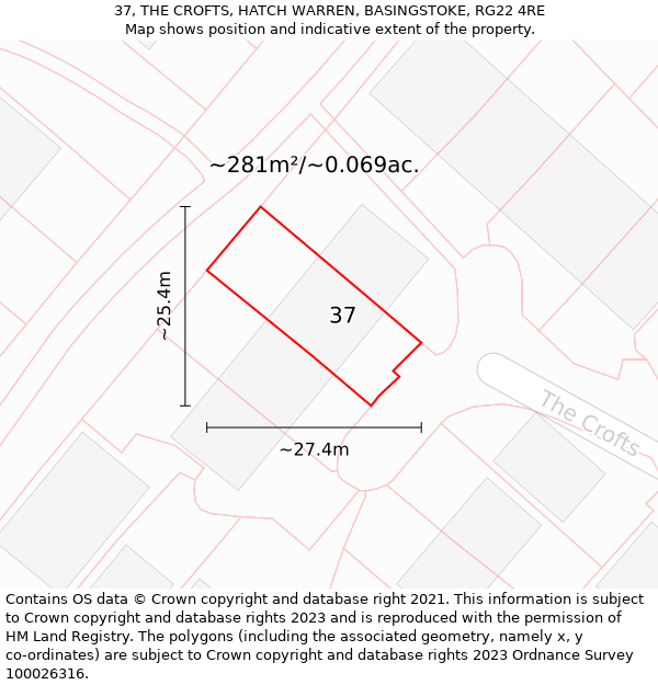 37, THE CROFTS, HATCH WARREN, BASINGSTOKE, RG22 4RE: Plot and title map