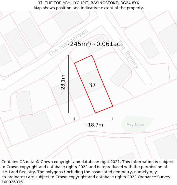 37, THE TOPIARY, LYCHPIT, BASINGSTOKE, RG24 8YX: Plot and title map