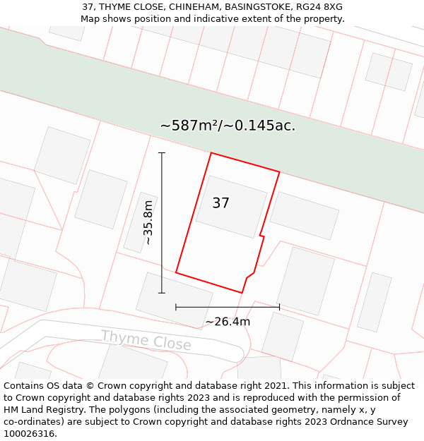 37, THYME CLOSE, CHINEHAM, BASINGSTOKE, RG24 8XG: Plot and title map