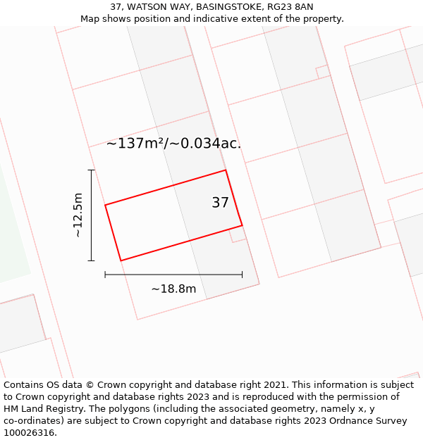 37, WATSON WAY, BASINGSTOKE, RG23 8AN: Plot and title map