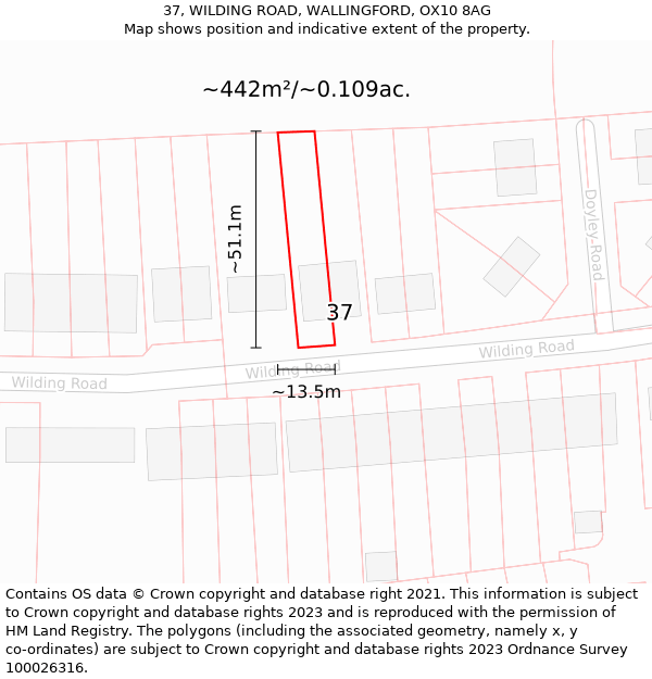 37, WILDING ROAD, WALLINGFORD, OX10 8AG: Plot and title map