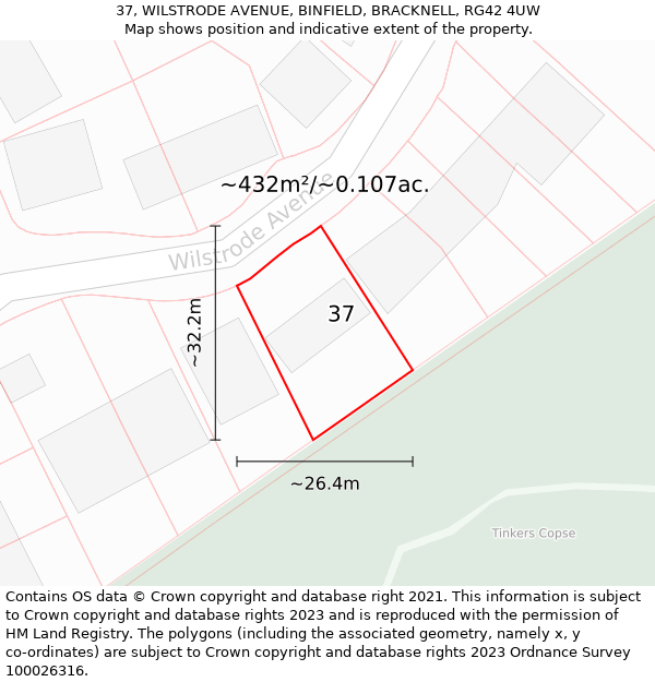 37, WILSTRODE AVENUE, BINFIELD, BRACKNELL, RG42 4UW: Plot and title map