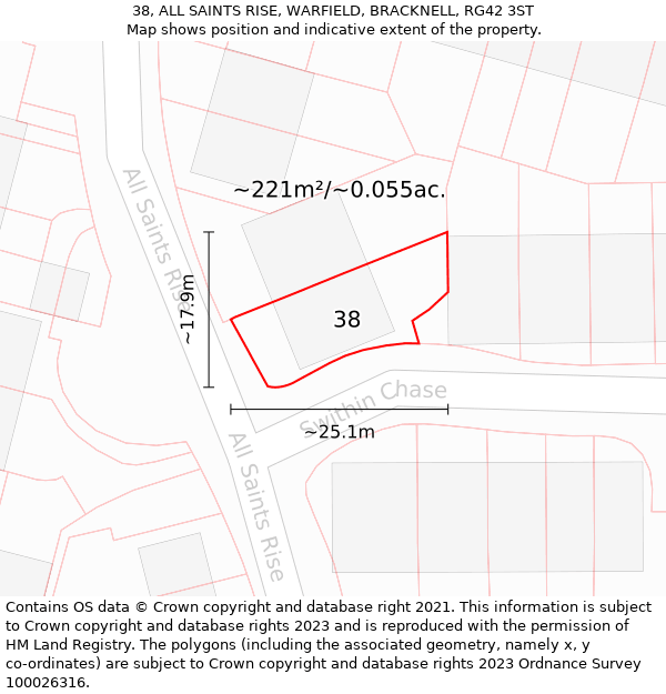 38, ALL SAINTS RISE, WARFIELD, BRACKNELL, RG42 3ST: Plot and title map