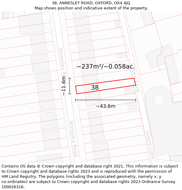 38, ANNESLEY ROAD, OXFORD, OX4 4JQ: Plot and title map