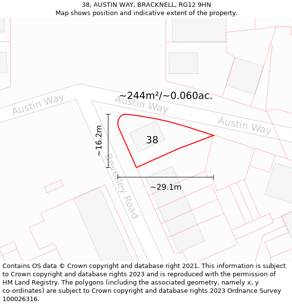 38, AUSTIN WAY, BRACKNELL, RG12 9HN: Plot and title map