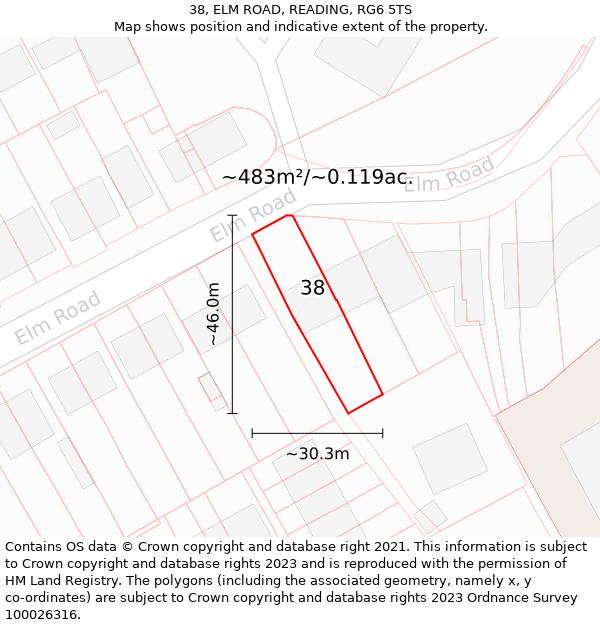 38, ELM ROAD, READING, RG6 5TS: Plot and title map