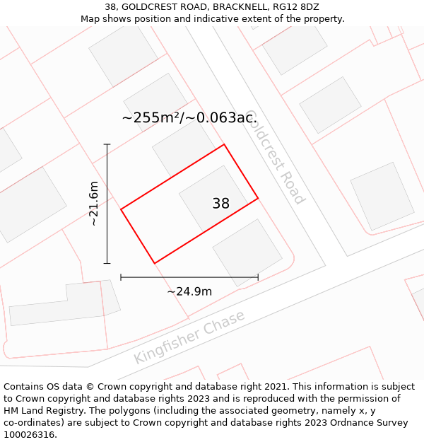 38, GOLDCREST ROAD, BRACKNELL, RG12 8DZ: Plot and title map