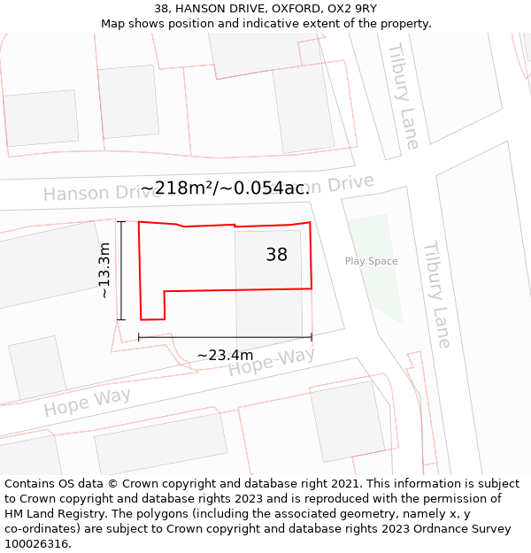 38, HANSON DRIVE, OXFORD, OX2 9RY: Plot and title map