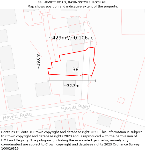 38, HEWITT ROAD, BASINGSTOKE, RG24 9FL: Plot and title map