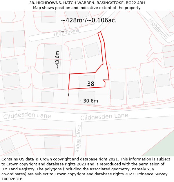 38, HIGHDOWNS, HATCH WARREN, BASINGSTOKE, RG22 4RH: Plot and title map