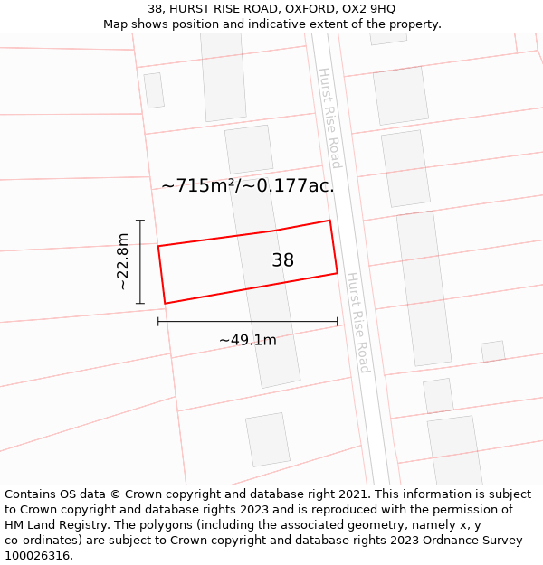 38, HURST RISE ROAD, OXFORD, OX2 9HQ: Plot and title map
