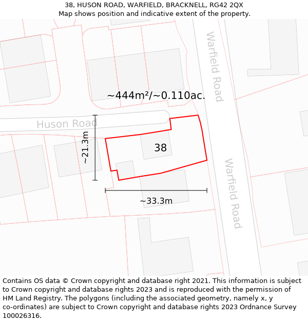 38, HUSON ROAD, WARFIELD, BRACKNELL, RG42 2QX: Plot and title map