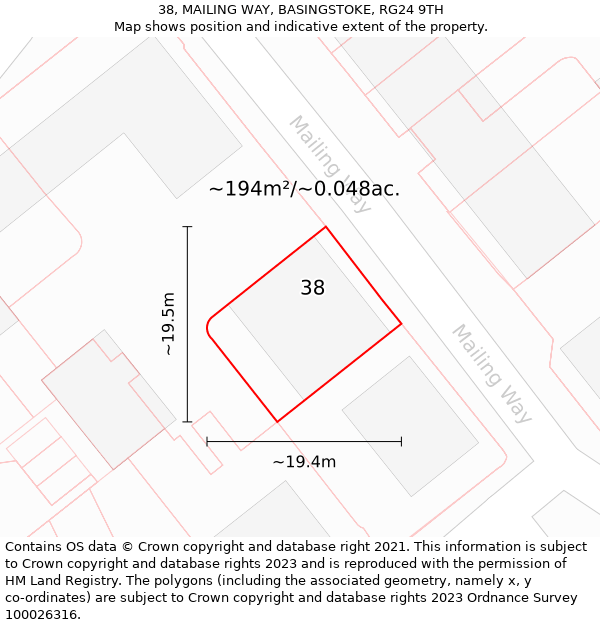 38, MAILING WAY, BASINGSTOKE, RG24 9TH: Plot and title map