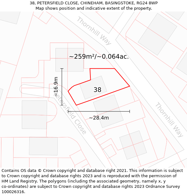 38, PETERSFIELD CLOSE, CHINEHAM, BASINGSTOKE, RG24 8WP: Plot and title map