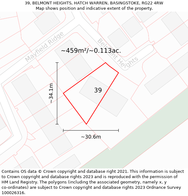 39, BELMONT HEIGHTS, HATCH WARREN, BASINGSTOKE, RG22 4RW: Plot and title map