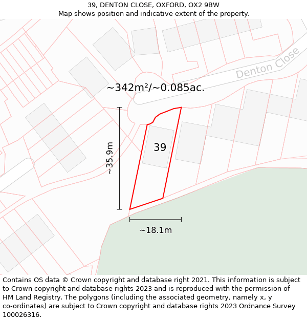 39, DENTON CLOSE, OXFORD, OX2 9BW: Plot and title map