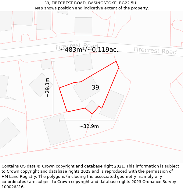 39, FIRECREST ROAD, BASINGSTOKE, RG22 5UL: Plot and title map