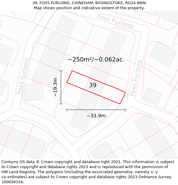 39, FOXS FURLONG, CHINEHAM, BASINGSTOKE, RG24 8WN: Plot and title map