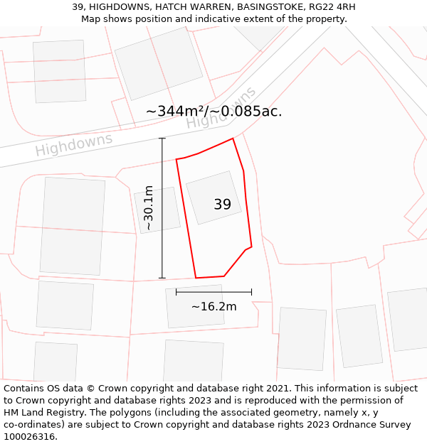 39, HIGHDOWNS, HATCH WARREN, BASINGSTOKE, RG22 4RH: Plot and title map