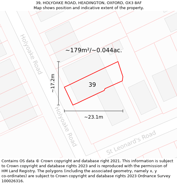 39, HOLYOAKE ROAD, HEADINGTON, OXFORD, OX3 8AF: Plot and title map
