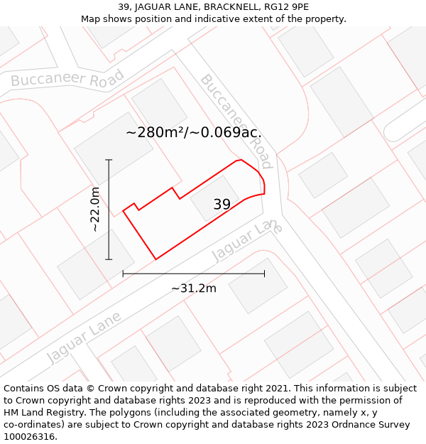 39, JAGUAR LANE, BRACKNELL, RG12 9PE: Plot and title map