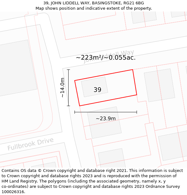 39, JOHN LIDDELL WAY, BASINGSTOKE, RG21 6BG: Plot and title map