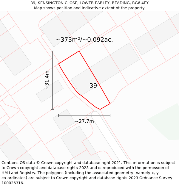 39, KENSINGTON CLOSE, LOWER EARLEY, READING, RG6 4EY: Plot and title map