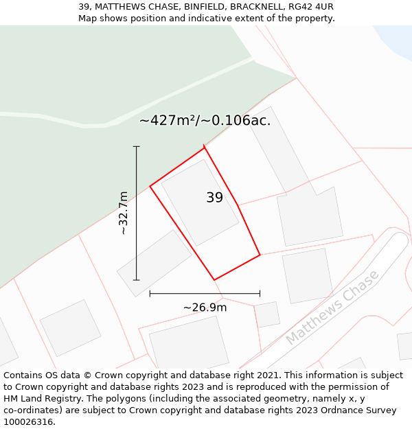 39, MATTHEWS CHASE, BINFIELD, BRACKNELL, RG42 4UR: Plot and title map