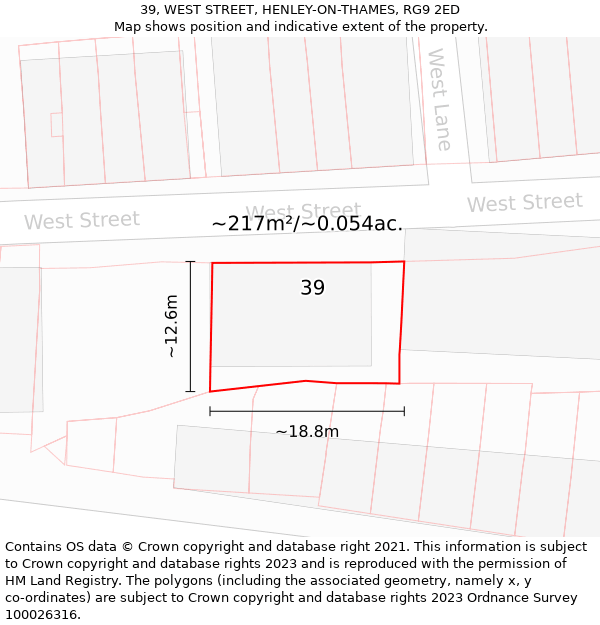 39, WEST STREET, HENLEY-ON-THAMES, RG9 2ED: Plot and title map