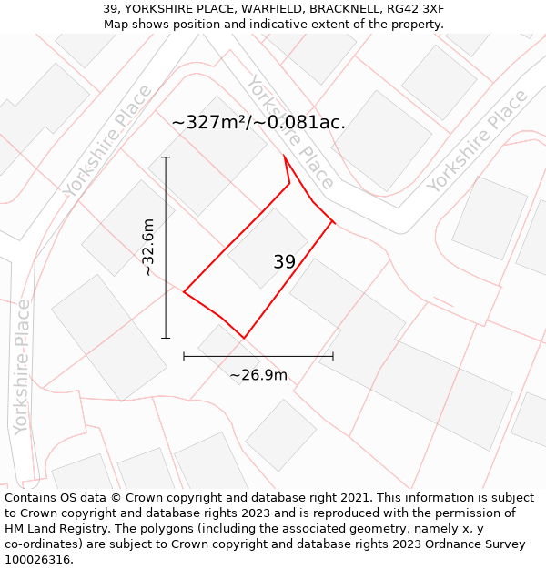 39, YORKSHIRE PLACE, WARFIELD, BRACKNELL, RG42 3XF: Plot and title map